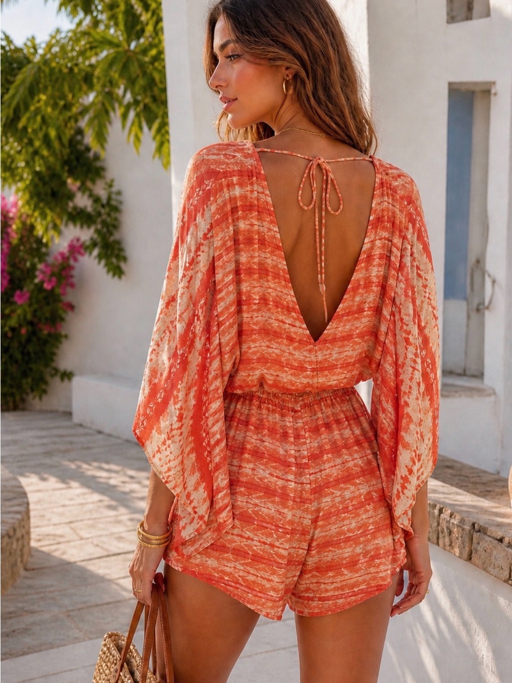 boho-style wave  knit romper